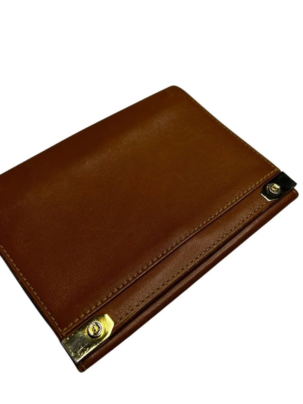 LOEWE Vintage Tan Leather Gold Corner Flap Wallet Coin Purse
